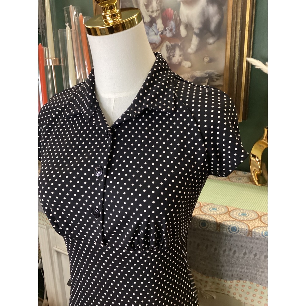 Byer Too! Vintage Polka Dot Midi Dress Collared Empire Waist S Juniors - Picture 2 of 5
